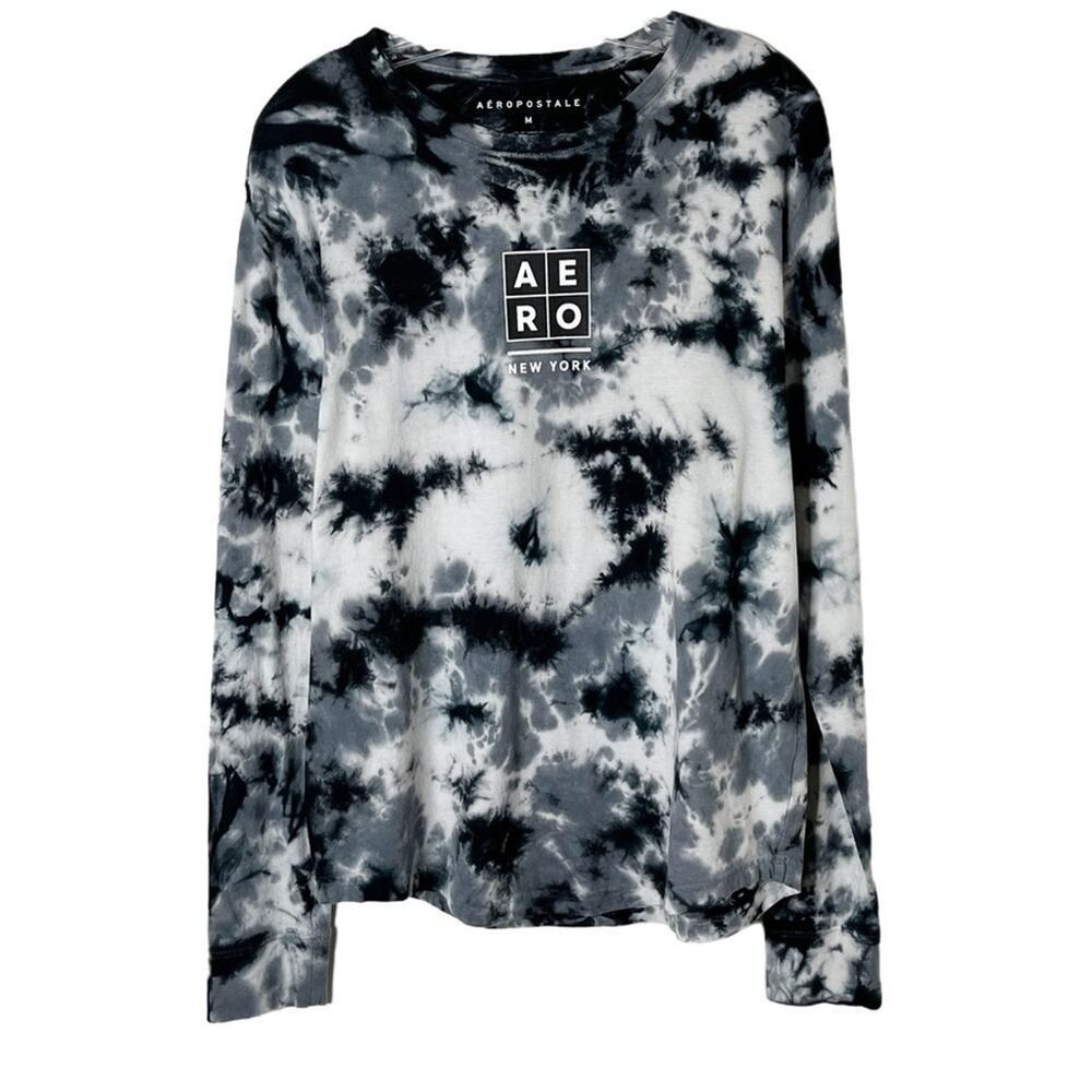 Aeropostale Men's Tie Dye T-Shirt M Black & Gray Long Sleeve Crew Neck Cotton - Picture 2 of 7